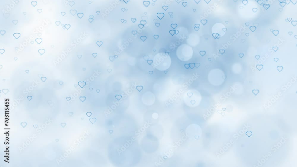 Beautiful white blue bokeh with flying hearts loop animation background. Concept Valentine's day animation. Beautiful white blue bokeh with flying hearts loop animation background. Concept Valentine's day animation.