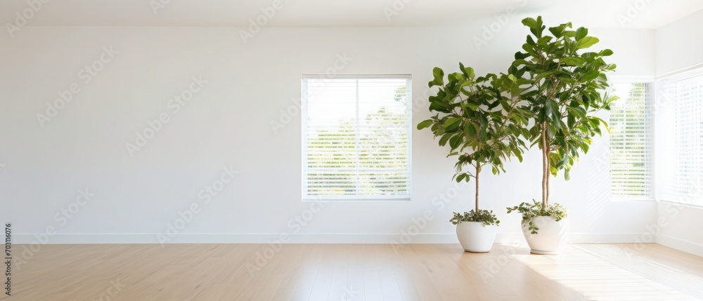 a living room with white walls and hardwood flooring, including a large green plant in the center of the room a living room with white walls and hardwood flooring, including a large green plant in the center of the room