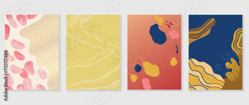 Chinese New Year cover background vector. Year of the dragon design with abstract shape, oriental pattern, gold foil, watercolor texture. Elegant oriental illustration for cover, banner, website.