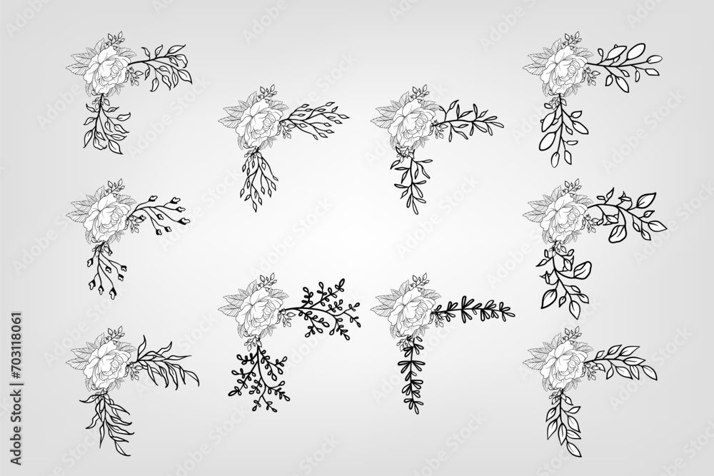 Fototapeta premium Set botanic blossom floral elements Decorative for Invitation