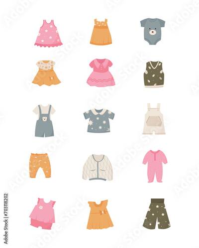 Simple Cute Toddler and Baby Cloth Illustration Design Set