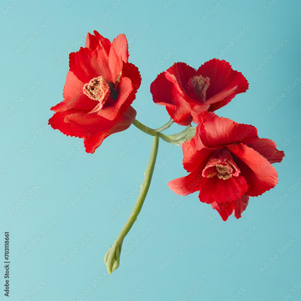 red flower on blue background. red flower on blue background.