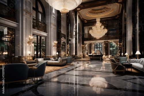 Luxury hotel lobby interior with sofas and armchairs, Luxury interior of a hotel lobby, AI Generated © Ifti Digital