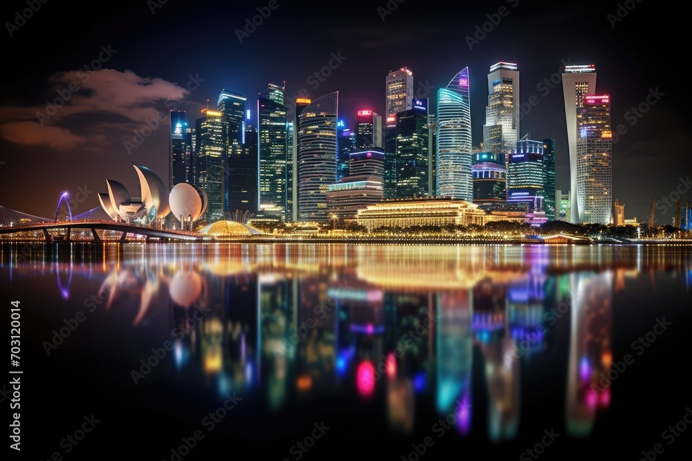 Singapore skyline at night. Singapore is one of the world's most visited tourist sites, Marina Bay area at night, Singapore, AI Generated