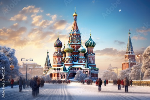 St. Basil's Cathedral on Red Square in Moscow, Russia, Moscow, Russia, Red Square, view of St, Basil's Cathedral in winter, AI Generated