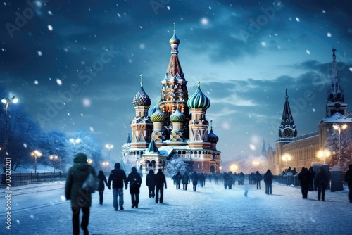 St. Basil's Cathedral on Red Square in Moscow, Russia, Moscow, Russia, Red Square, view of St, Basil's Cathedral in winter, AI Generated