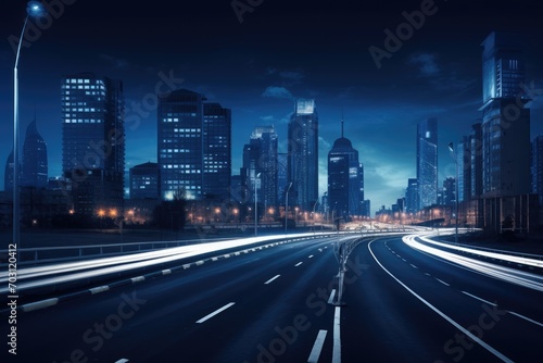 the light trails on the modern building background in shanghai china, Night cityscape with a building and road in Beijing city, AI Generated