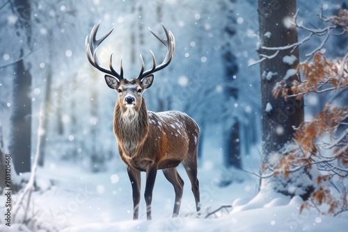 Wallpaper Mural Beautiful deer in winter forest. Majestic animal in snowy forest, Noble deer male in a winter snow forest, Artistic winter Christmas landscape, AI Generated Torontodigital.ca