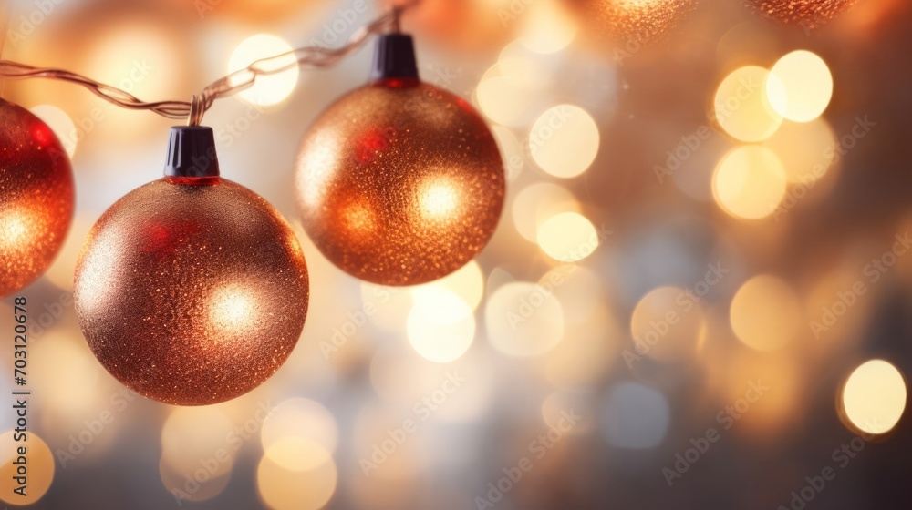 Fototapeta premium A string of christmas lights hanging from a ceiling