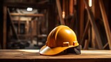 construction helmet on wood