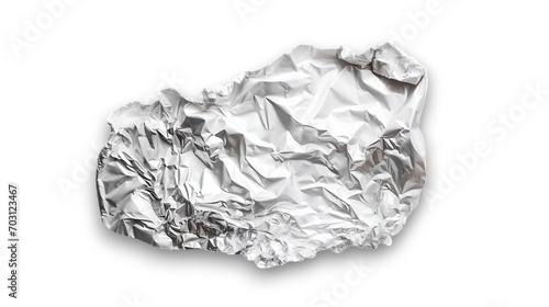 
An irregularly shaped and wrinkled aluminum foil sheet isolated on transparent background. 