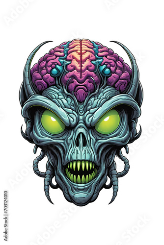 Zombie head with eyes and brain photo