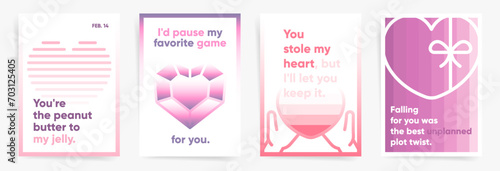 Valentine's Day Poster Templates with Love Quotes and Heart Graphics. Sweet and Romantic Card Set for February 14th. Minimal Design with Modern Texts.