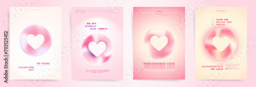 Valentine's Day Card Collection. Hearts Posters with Pink Rounded Gradient Aesthetics. Romantic Invitation and Greeting Templates.