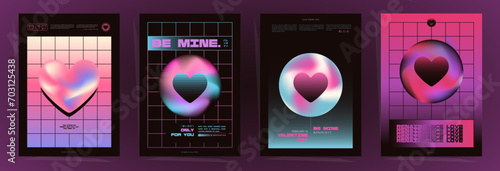 Synthwave Dark Aesthetic Retro Valentine's Day Heart Design: Futuristic Love Posters with Cyberpunk Gradient Backgrounds. Valentine's Day Modern Poster Templates Collection.