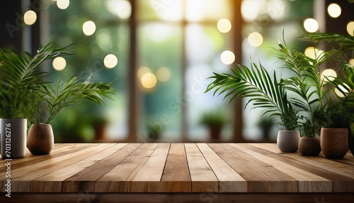 Nature Indoors  Wooden Table Amidst Botanical Atmosphere