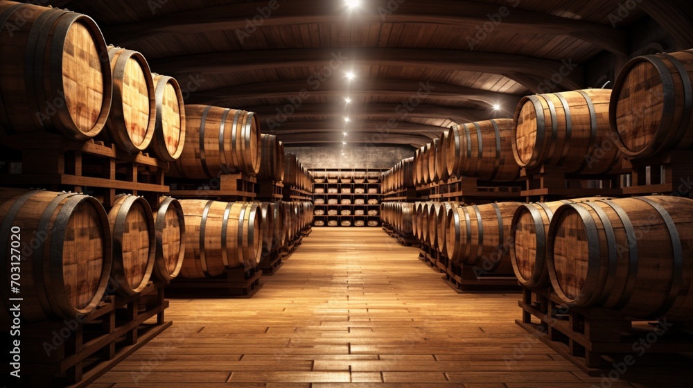 wine barrels in cellar