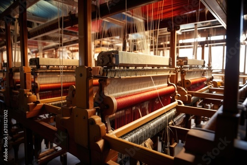 Weaving loom in a traditional textile factory in south korea  Loom  production of threads and textiles  AI Generated