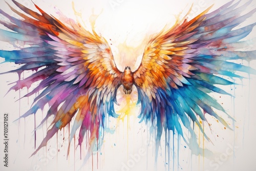 Colorful bird wings on white background. Digital watercolor painting, Magic wings in watercolor, AI Generated © Ifti Digital