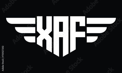 XAF three letter logo, creative wings shape logo design vector template. letter mark, word mark, monogram symbol on black & white. photo
