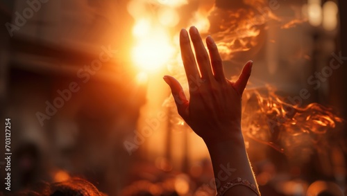 Hands reaching out to touch the light of God