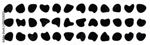 Set of blob shapes. Collection of abstract liquid irregular black blotch shapes. Different drops in modern style. Vector illustration
