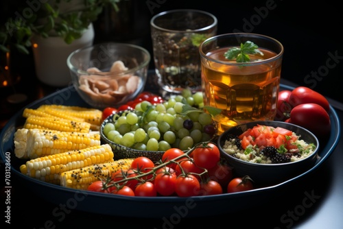 Gourmet Tray with an Assortment of Fresh Fruits, Vegetables, and Grains