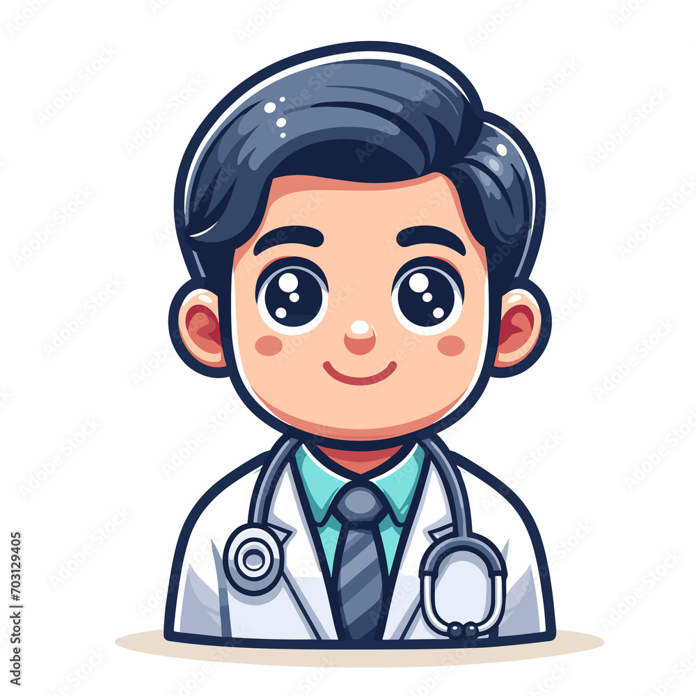 Cartoon character doctor on a white background with a stethoscope Cartoon character doctor on a white background with a stethoscope
