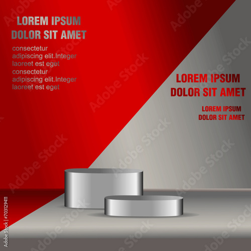 Podium Product Presentation, Podium product display stand, pedestal studio metalic red and silver color background