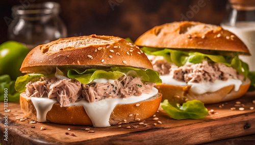 tuna salad sandwich with yogurt, healthy food concept