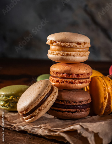 close up view of heap colorful macaron  for macaron sellers  food and drink concept  dessert gift concept  colorful macaron  invitation concept top view