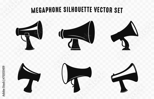 Set of Megaphone black Silhouettes, Simple megaphones flat vector icon Bundle