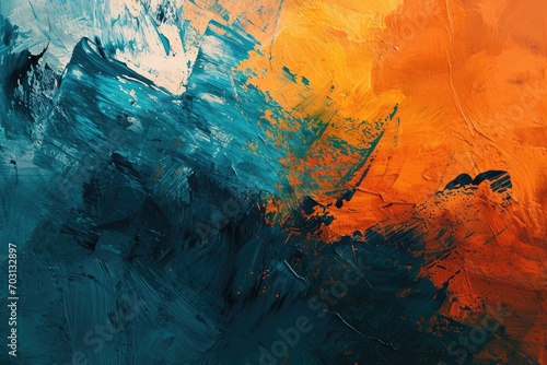Burnt orange and teal abstract painted texture background.