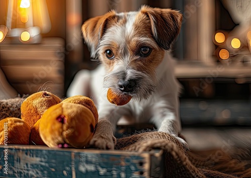 Puppy with Toys Enjoying Playtime in a Warm Cozy Indoor Setting