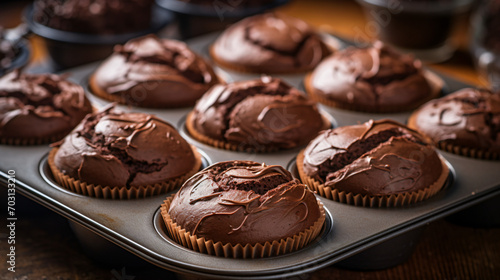 Chocolate cupcakes arranged in a muffin tin