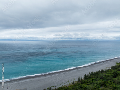 Drone fly over the Hualien sea coastline of Taiwan