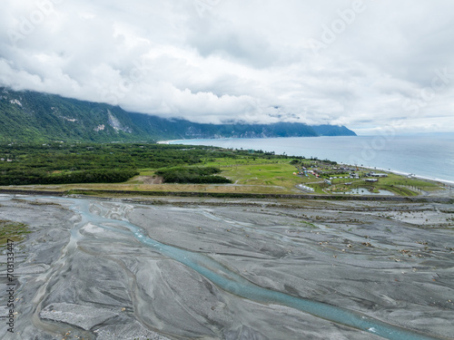 Top view of Hualien Liwu river estuary in Taiwan