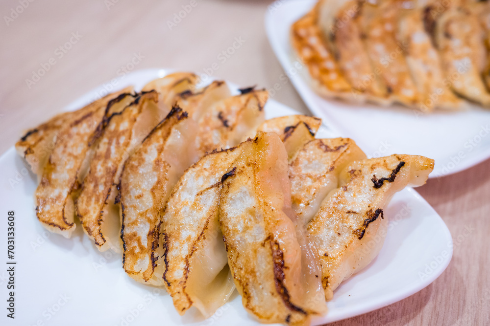 Pan fried meat dumpling in restaurant Pan fried meat dumpling in restaurant