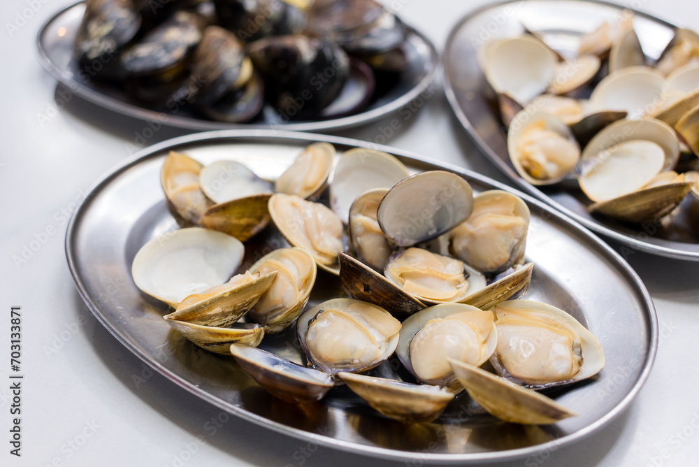 Grill seafood clam in the street market Grill seafood clam in the street market