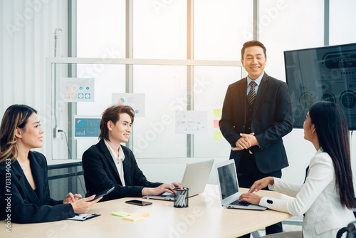 Wallpaper Mural Male mature caucasian ceo businessman leader with diverse coworkers team, executive managers group at meeting. Multicultural professional businesspeople working together on research plan in boardroom. Torontodigital.ca