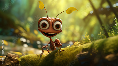 Close-up of a smiling ant in a forest carrying
