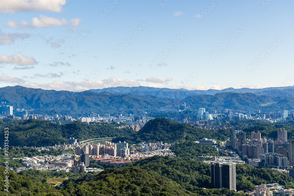 Taipei city skyline with clear blue sky