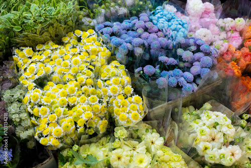 Flower market stall with fresh beautiful flower