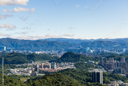 Taipei city skyline with clear blue sky