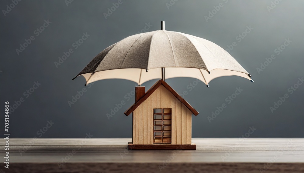 umbrella wallpaper Guarded Residence: Home Insurance Concept with a Wooden House and Umbrella