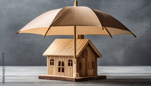 house with umbrella wallpaper Guardian Umbrella: Protecting the Little Wooden House in a Home Insurance Scene"