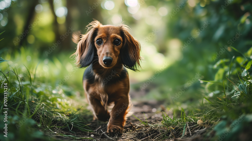 dachshund puppy dog running on a grass