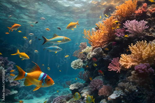 The symphony of colorful fishes and underwater coral reefs © AungThurein