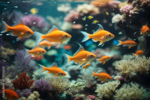 The symphony of colorful fishes and underwater coral reefs