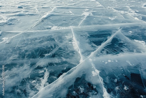 Crystalline ice texture on a frozen lake.